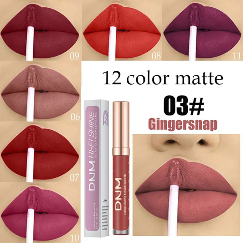 12 Colors Waterproof Matte Nude Lipstick kit Pigment Dark Red Black Long Lasting Lip Gloss Women Makeup Lipgloss T1051