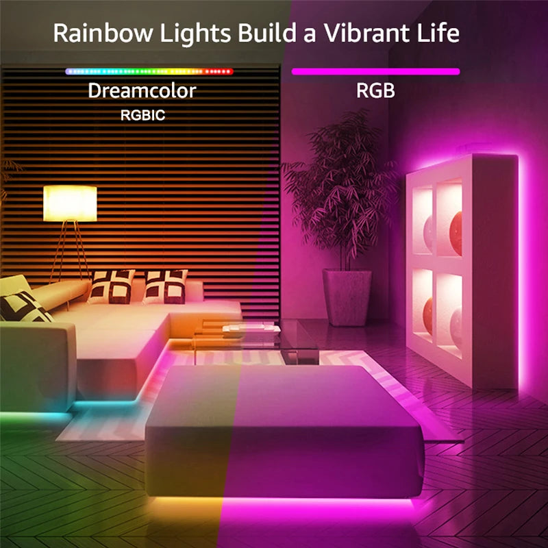 10M/Roll TUYA LED Light Strips Smartlife APP Control Pixel WS2811 12v RGBIC LED Strip Lights With MIC Dreamcolor Flexible Tape
