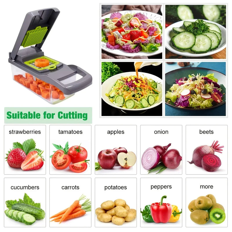 16pcs/Set Vegetable Chopper Multifunctional Fruit Slicer Manual Food Grater Cutter With Container Mincer Chopper Kitchen Stuff
